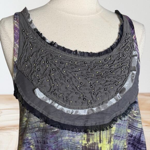 One September Anthropologie Embellished Sleeveless Top Size M Beaded Gray Purple - Picture 2 of 6